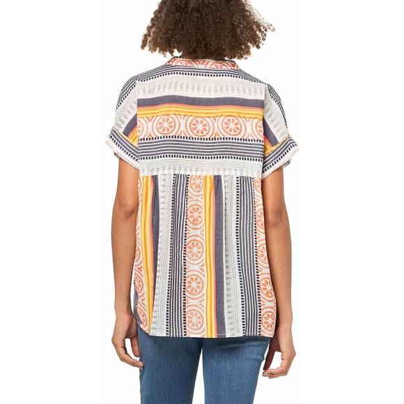 NEW TRU LUXE stripe henley popover top in multi - Picture 2 of 2